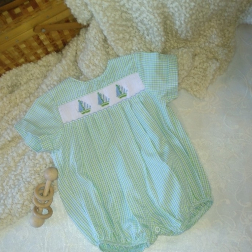 Vintage Green Checkered Kids Romper